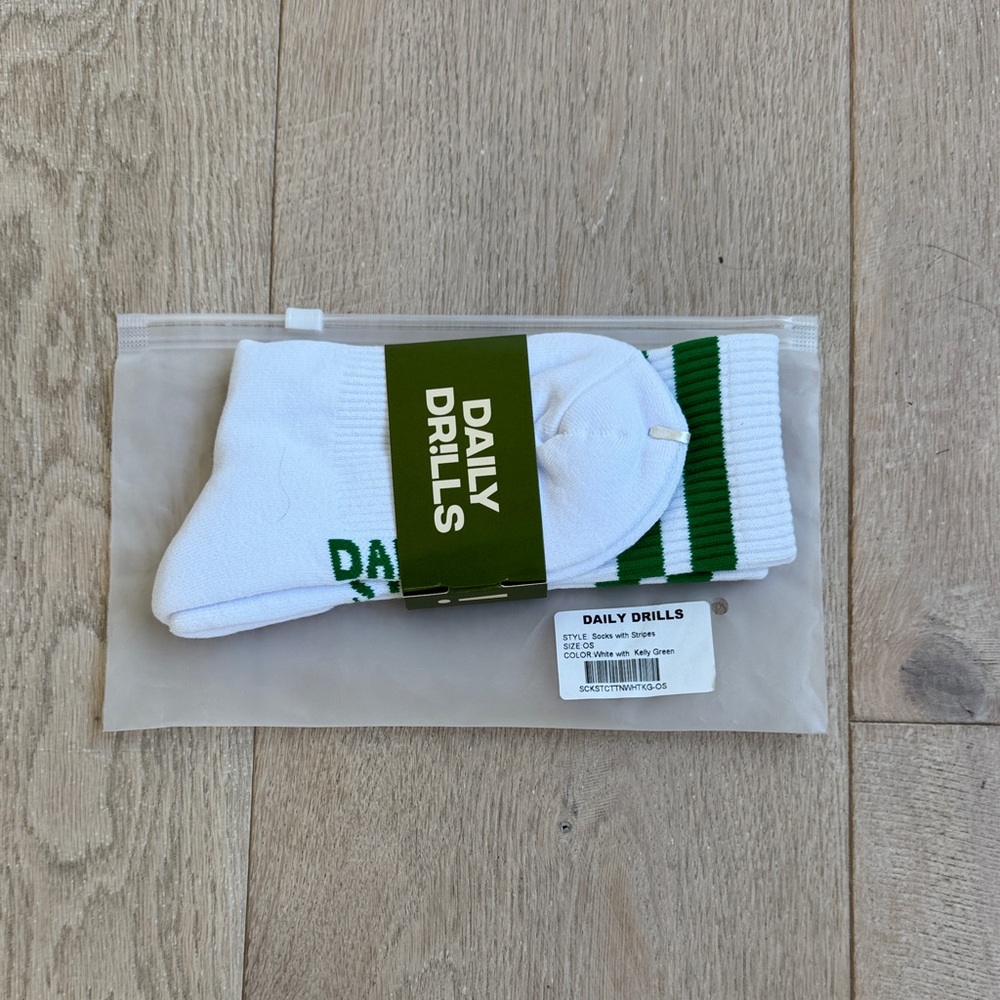 Daily Drills White and Green Athletic Socks